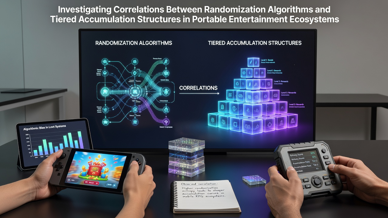 Abstract visualization of randomization algorithms interacting with tiered reward structures in mobile entertainment platforms