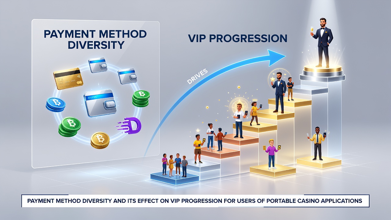 User interface of a portable casino app highlighting VIP tier levels and corresponding payment method rewards