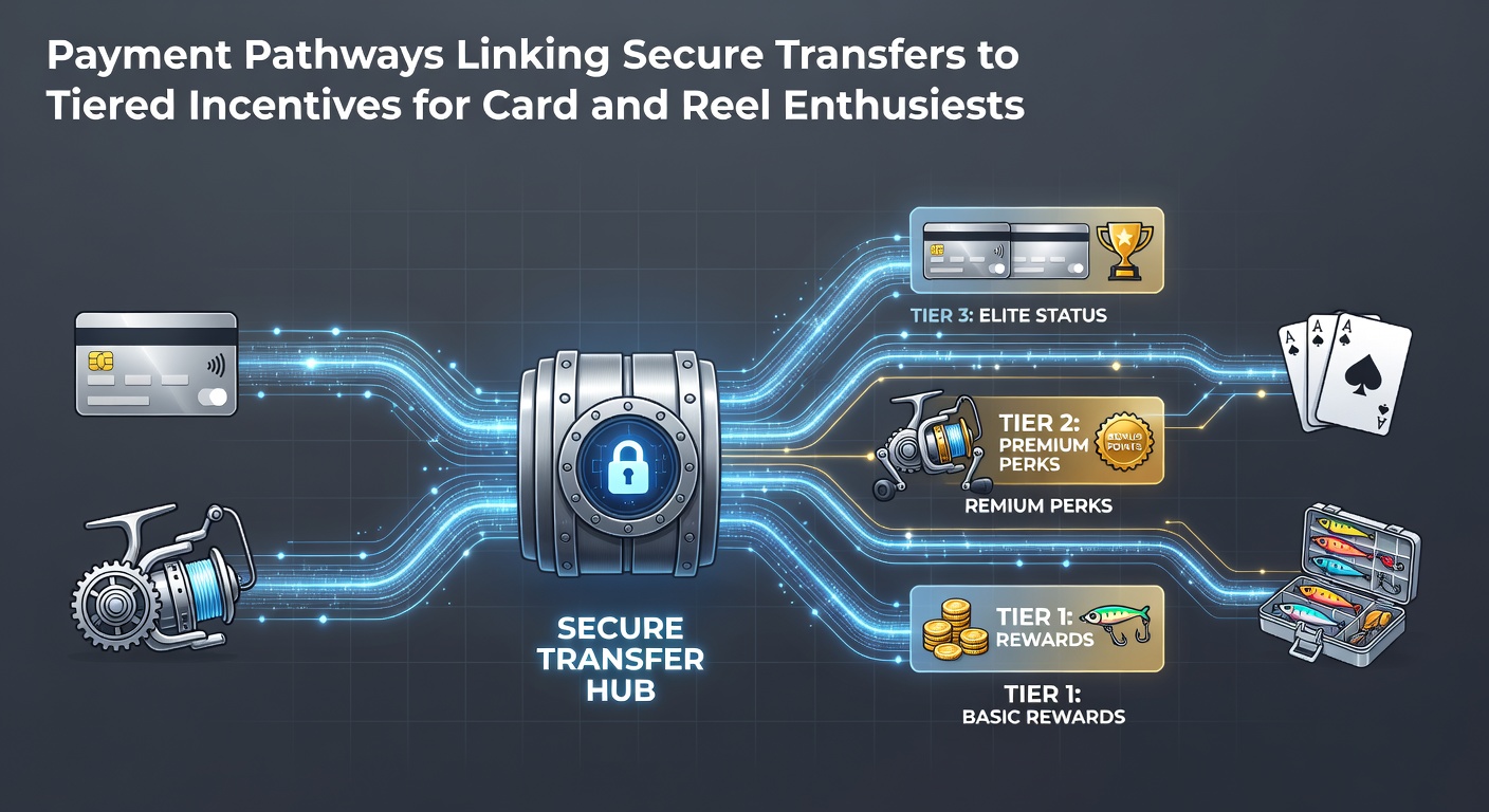 Illustration of secure payment pathways connecting transfers to casino reward tiers for card and slot players