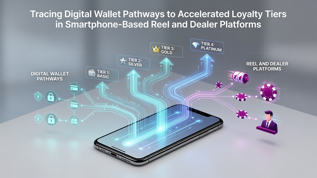 Smartphone screen displaying digital wallet integration with reel and dealer gaming interfaces alongside loyalty tier progress indicators