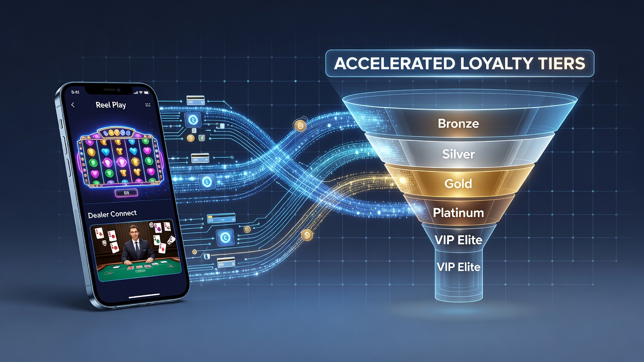 Dashboard view showing loyalty tier progression metrics linked to digital wallet transaction history on a mobile device